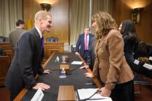 Chairman Nelson speaks with Anat Bar-Cohen, witness and daughter of Holocaust survivors. 